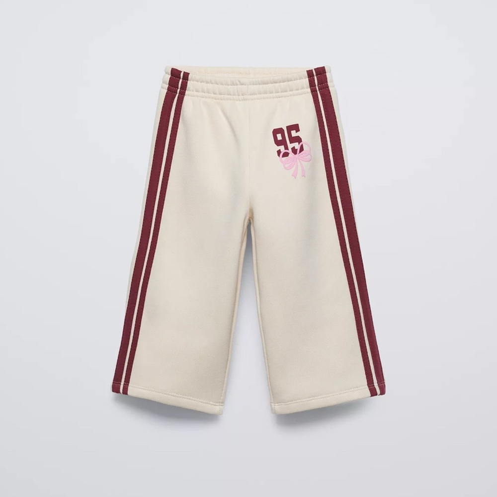 Zara Kids Cream Joggers with Maroon Stripes